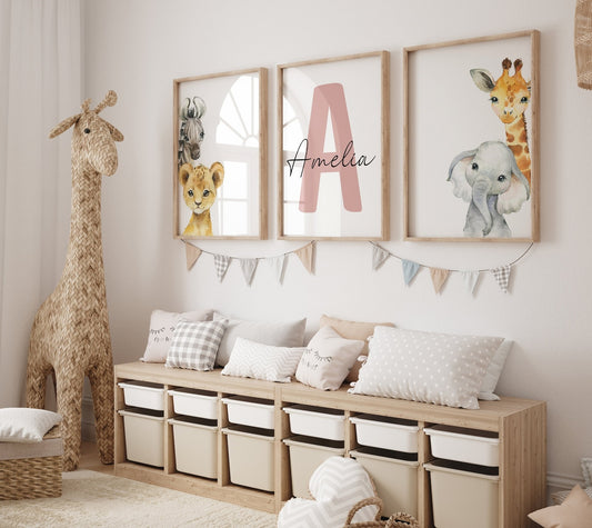 Cuadros Decorativos infantiles Modernos Animales con nombre personalizado