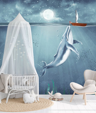 Papel para paredes ballena en fondo de oceano