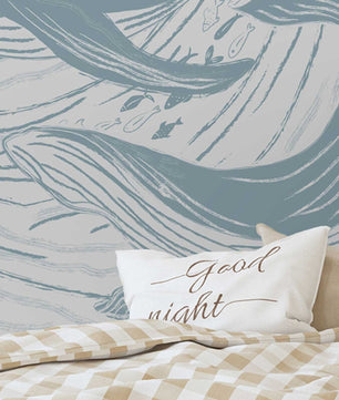 Papel para paredes ballenas acuarela pinceladas