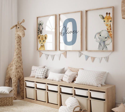 Cuadros Decorativos infantiles Modernos Animales con nombre personalizado