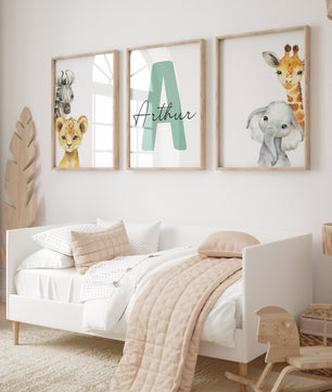 Cuadros Decorativos infantiles Modernos Animales con nombre personalizado