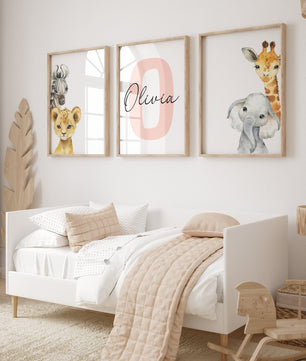 Cuadros Decorativos infantiles Modernos Animales con nombre personalizado