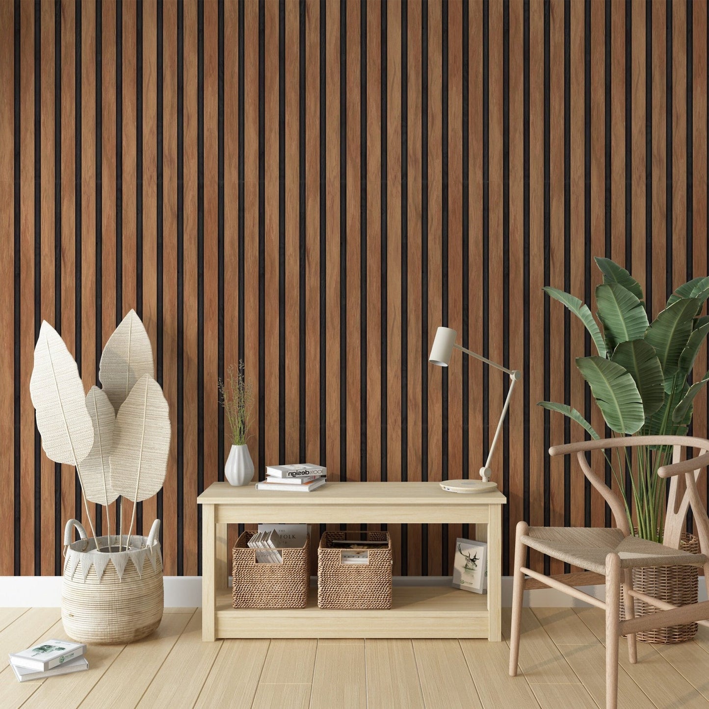 Papel para paredes Lineas madera marron