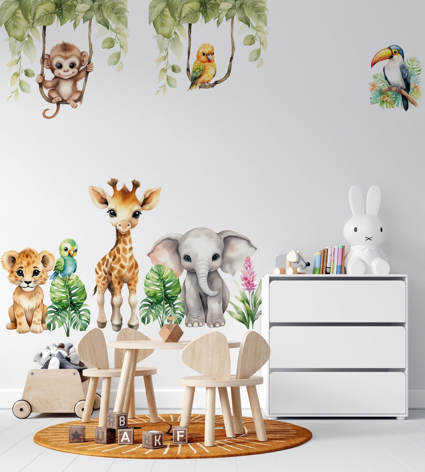 Vinilos decorativos Adhesivos infantiles de Pared  animales en la selva