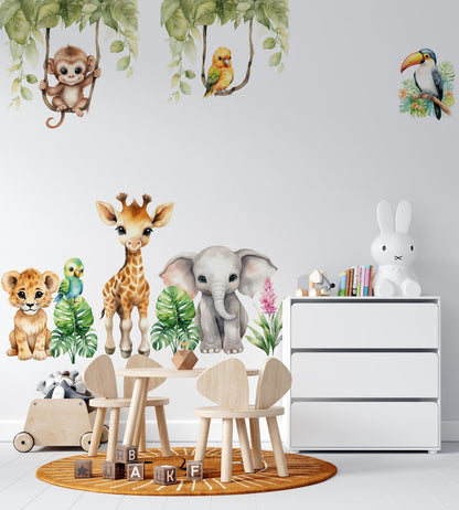 Vinilos decorativos Adhesivos infantiles de Pared  animales en la selva