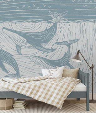 Papel para paredes ballenas acuarela pinceladas