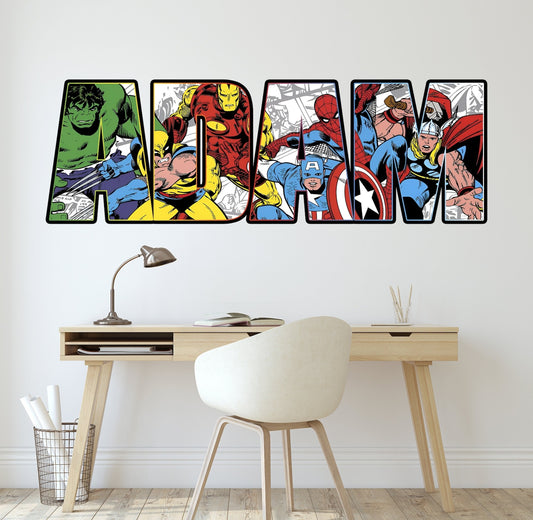 Vinilos decorativos Adhesivos infantiles de Pared  Nombre vengadores comic