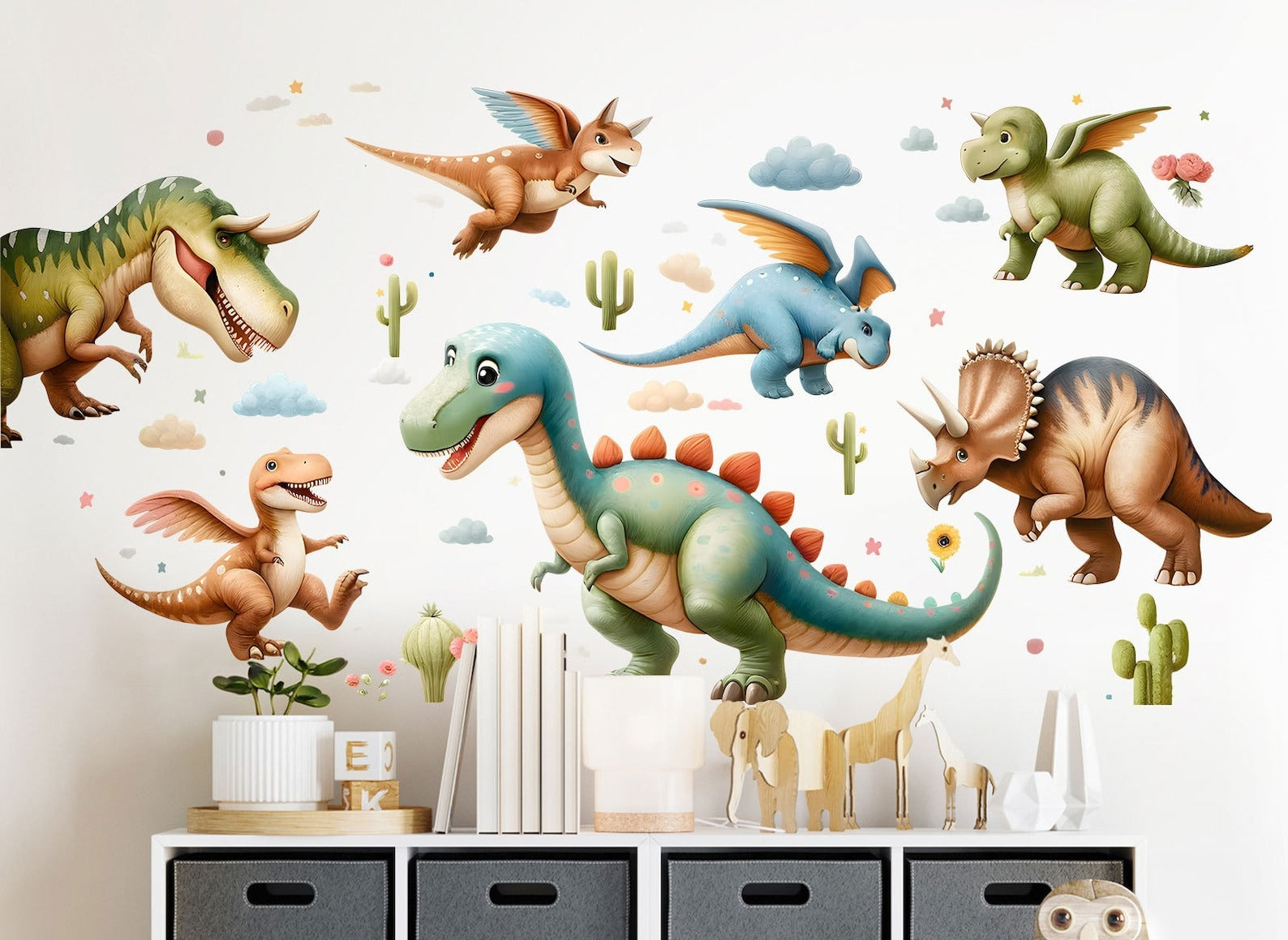Vinilos decorativos Adhesivos infantiles de pared  Conjunto de dinosaurios Conjunto
