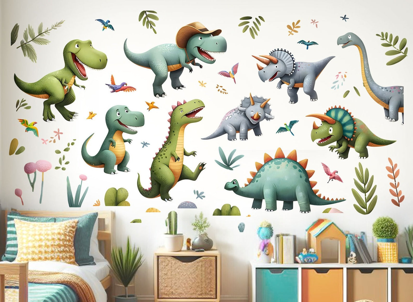 Vinilos decorativos Adhesivos infantiles de pared  Conjunto de dinosaurios Conjunto