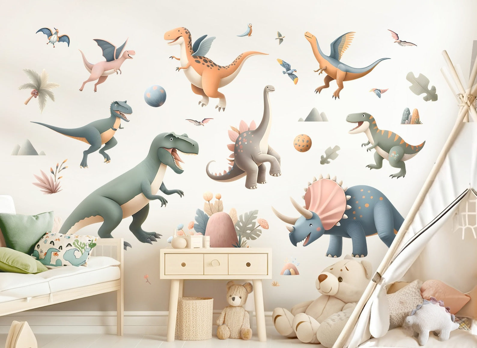 Vinilos decorativos Adhesivos infantiles de pared  Conjunto de dinosaurios Conjunto