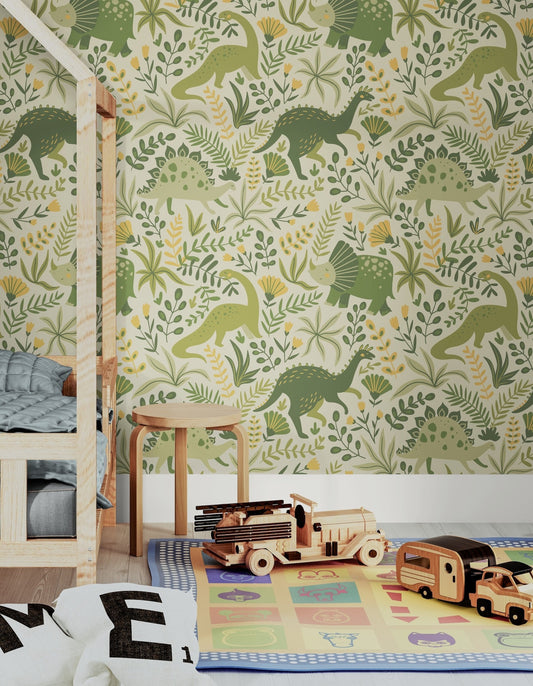 Papel para paredes Mosaico Dinosaurios verdes