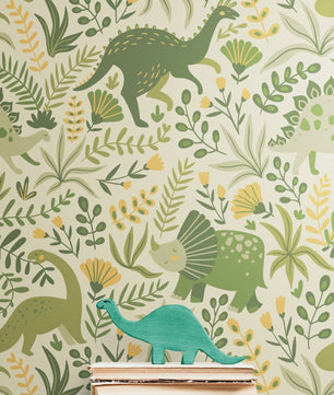 Papel para paredes Mosaico Dinosaurios verdes