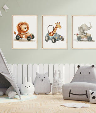 Cuadros Decorativos infantiles Modernos Animales en carritos