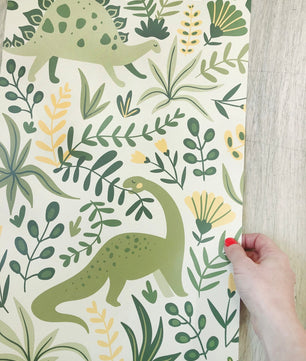 Papel para paredes Mosaico Dinosaurios verdes