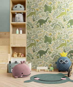 Papel para paredes Mosaico Dinosaurios verdes