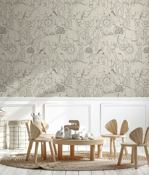 Papel para paredes con bocetos de animales de safari