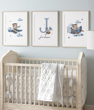 Cuadros Decorativos infantiles Modernos Oso en Avion azul
