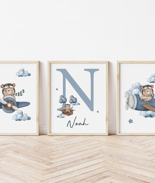 Cuadros Decorativos infantiles Modernos Oso en Avion azul