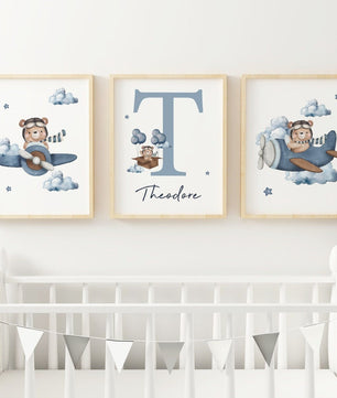 Cuadros Decorativos infantiles Modernos Oso en Avion azul