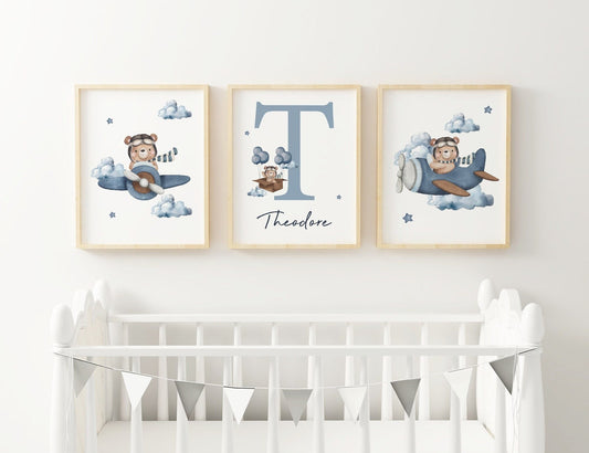Cuadros Decorativos infantiles Modernos Oso en Avion azul