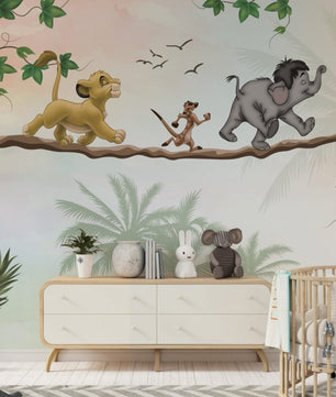 Papel para paredes Rey leon y amigos  jungla