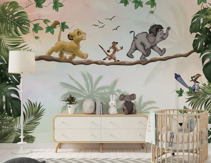Papel para paredes Rey leon y amigos  jungla