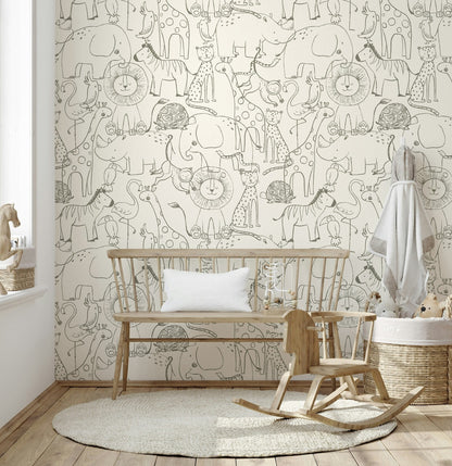 Papel para paredes con bocetos de animales de safari