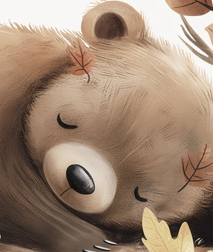 Papel para paredes Oso dormido con Hojas