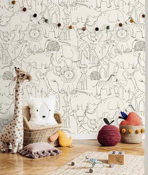 Papel para paredes con bocetos de animales de safari