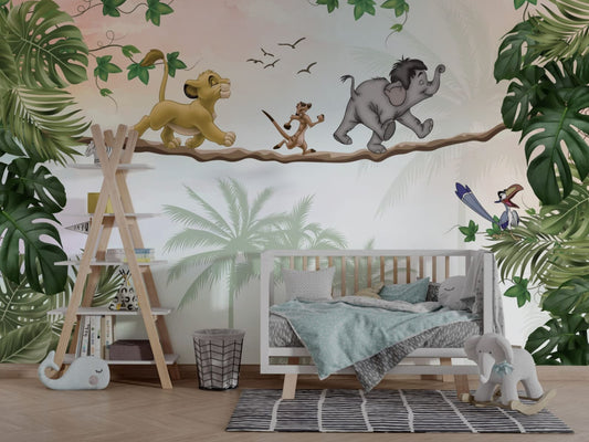 Papel para paredes Rey leon y amigos  jungla