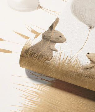 Papel para paredes osos y conejitos con globos