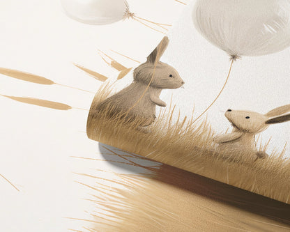 Papel para paredes osos y conejitos con globos