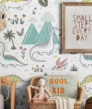 Papel para paredes Mosaico dinosaurios colorido 2