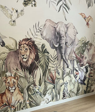 Papel para paredes infantil Paraíso safari acuarela