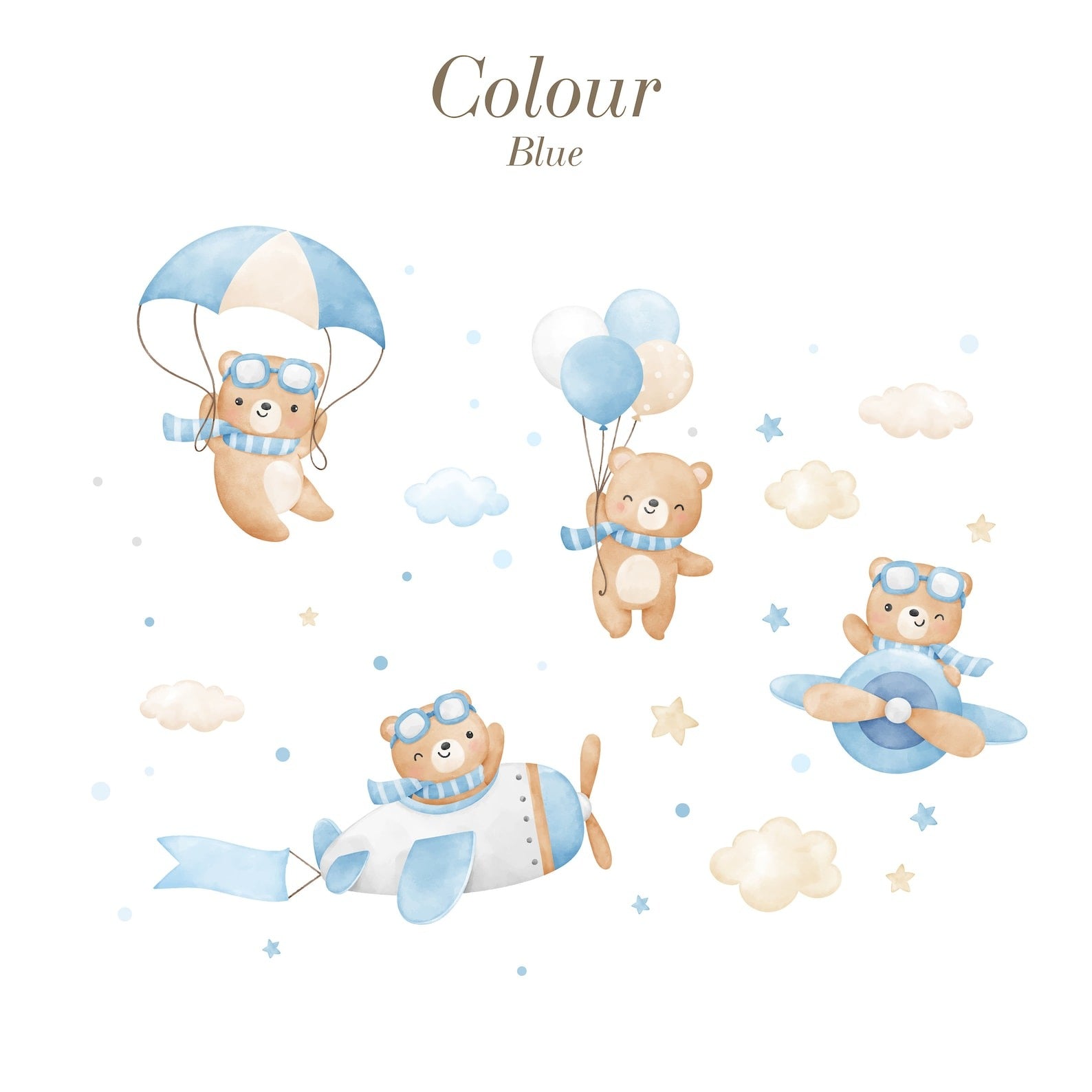 Vinilos decorativos Adhesivos infantiles de Pared de oso aviadores bebe (0154)
