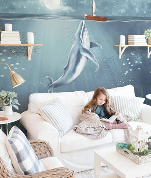 Papel para paredes ballena en fondo de oceano