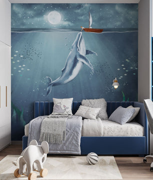 Papel para paredes ballena en fondo de oceano