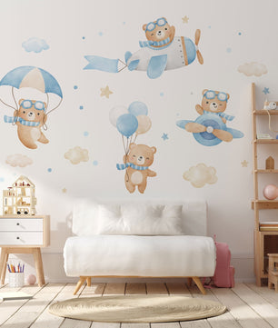 Vinilos decorativos Adhesivos infantiles de Pared de oso aviadores bebe (0154)