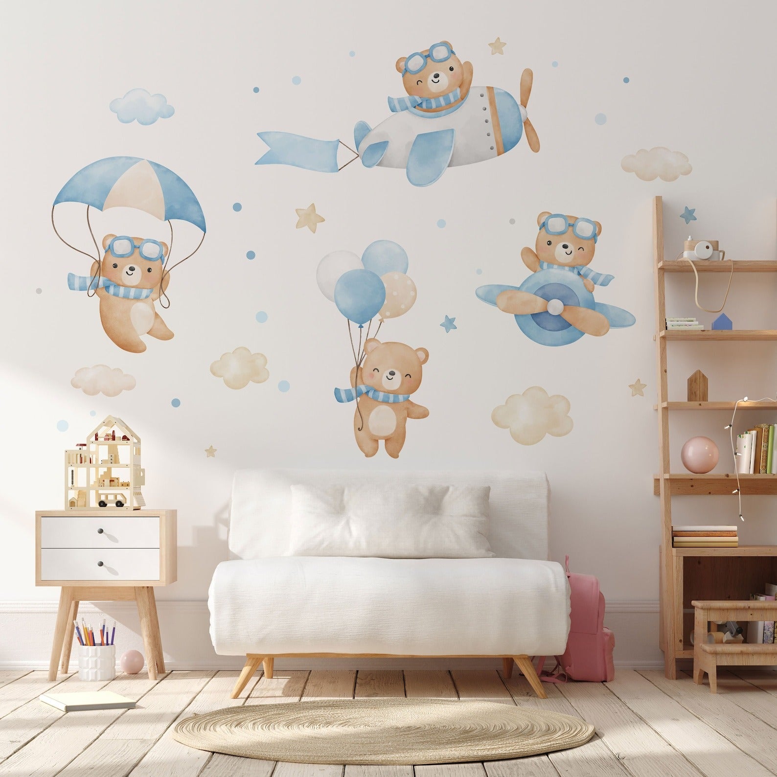 Vinilos decorativos Adhesivos infantiles de Pared de oso aviadores bebe (0154)
