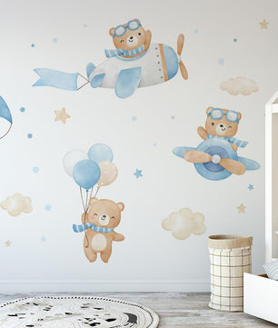 Vinilos decorativos Adhesivos infantiles de Pared de oso aviadores bebe (0154)