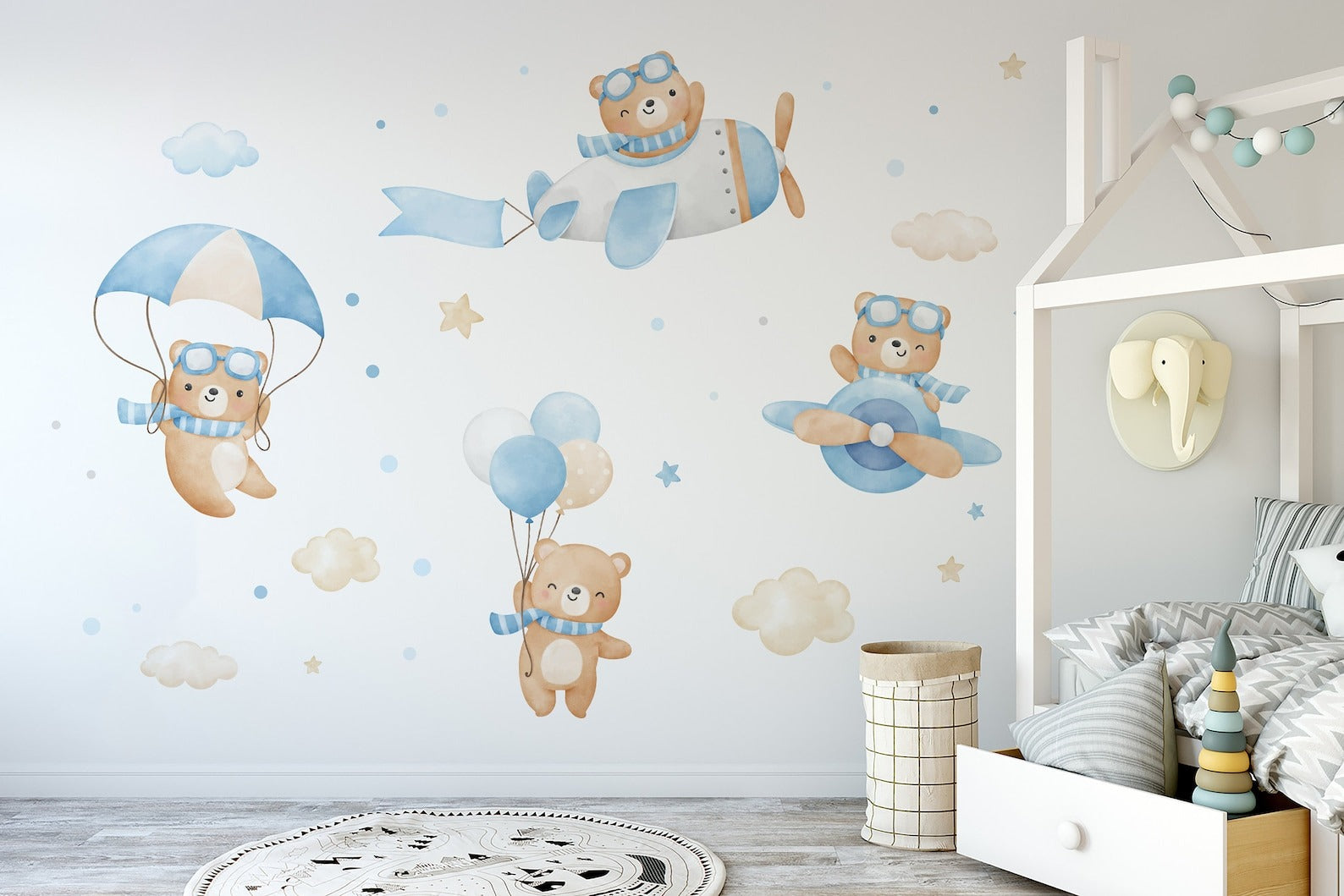 Vinilos decorativos Adhesivos infantiles de Pared de oso aviadores bebe (0154)