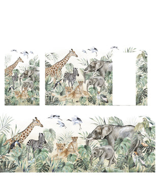 Papel para paredes animales de safari con hojas acuarela