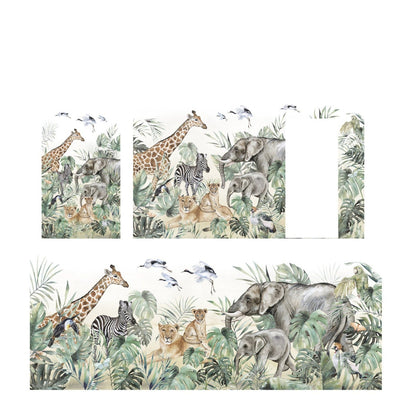 Papel para paredes animales de safari con hojas acuarela