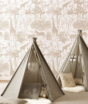 Papel para paredes con bocetos de animales safari vintage