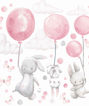 Vinilos decorativos Adhesivos infantiles de Pared  Conejo con Globos rosados