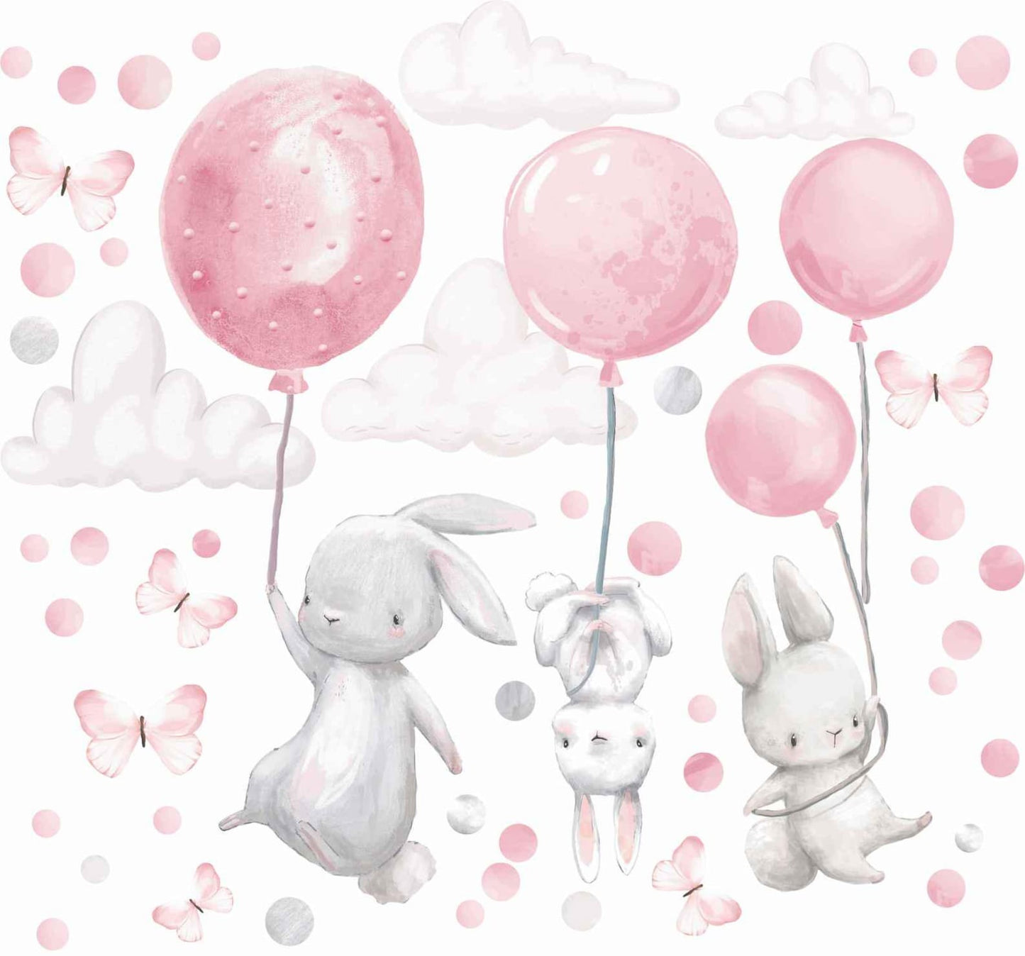 Vinilos decorativos Adhesivos infantiles de Pared  Conejo con Globos rosados