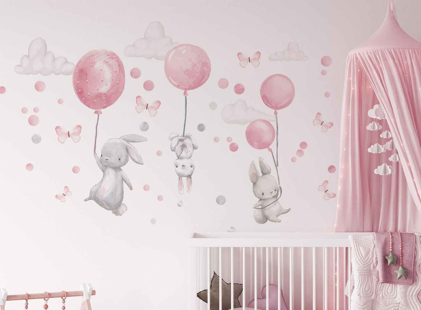 Vinilos decorativos Adhesivos infantiles de Pared  Conejo con Globos rosados