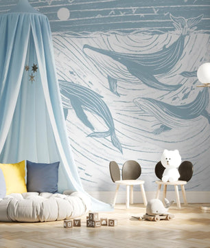 Papel para paredes ballenas acuarela pinceladas