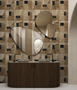 Papel para paredes Cuadros Madera con Marmol en el Centro