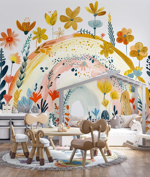 Papel para paredes Arcoiris con flores